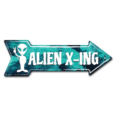 Alien X-ing Arrow Sign Funny Home Decor 24in Wide